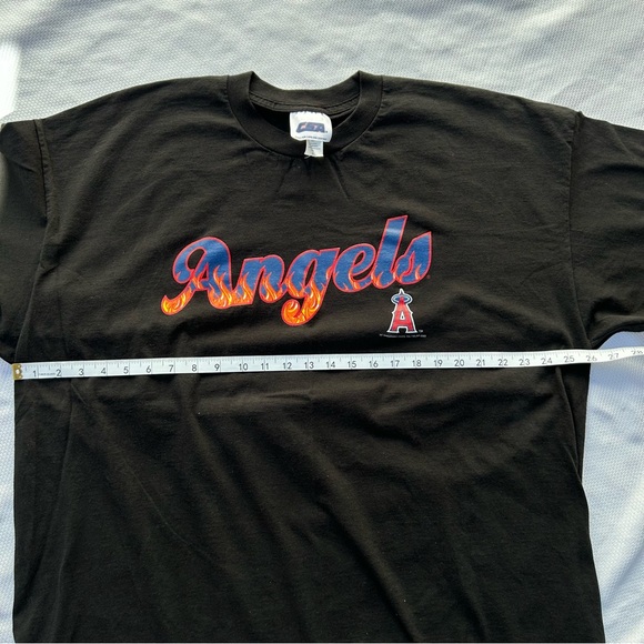 Vintage Y2K Los Angeles Angels Baseball Tshirt Mens 2X Black Flame Red Letters - Picture 7 of 9